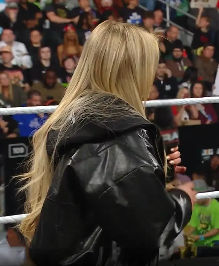 WWE RAW Liv Morgan Black Leather Bomber Hooded Jacket - Image 4
