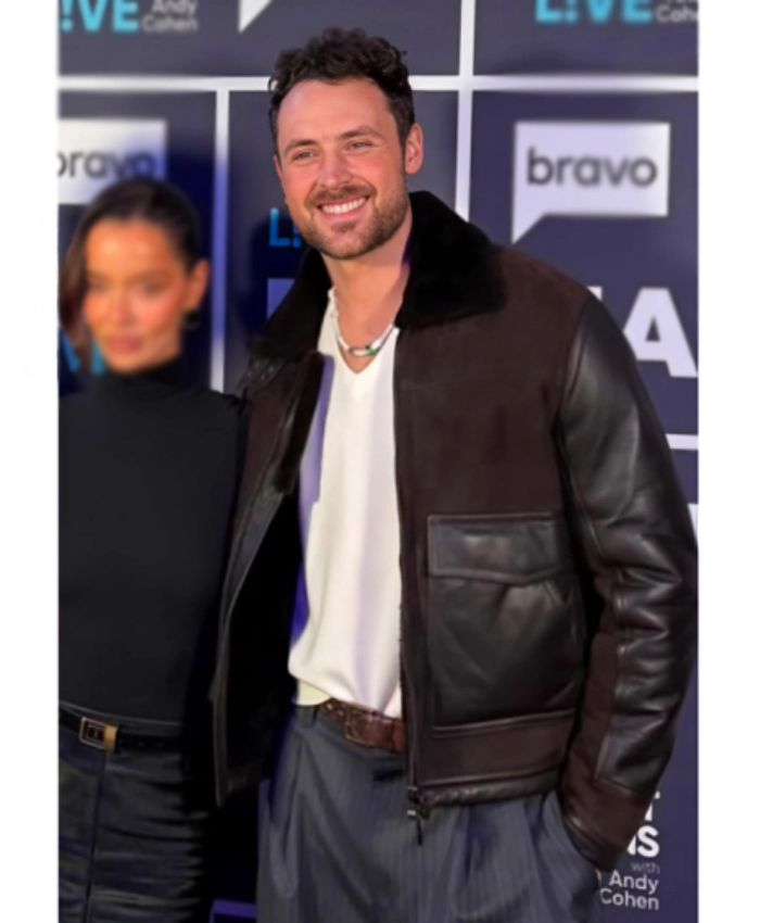 Watch What Happens Live 2026 Dylan Efron Brown Biker Jacket