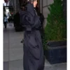 Wednesday 2025 Jenna Ortega SAG Nominees Oversized Belt Maxi Length Black Wool Wrap Coat