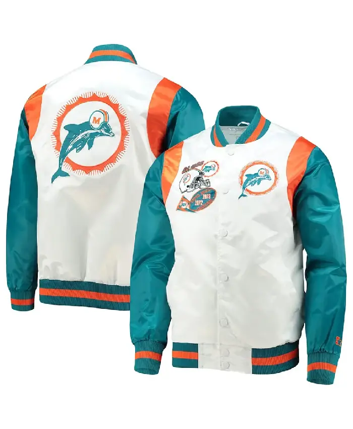White Aqua Miami Dolphins Retro The All American Jacket - Image 3