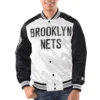 White Black Brooklyn Nets Renegade Varsity Satin Jacket