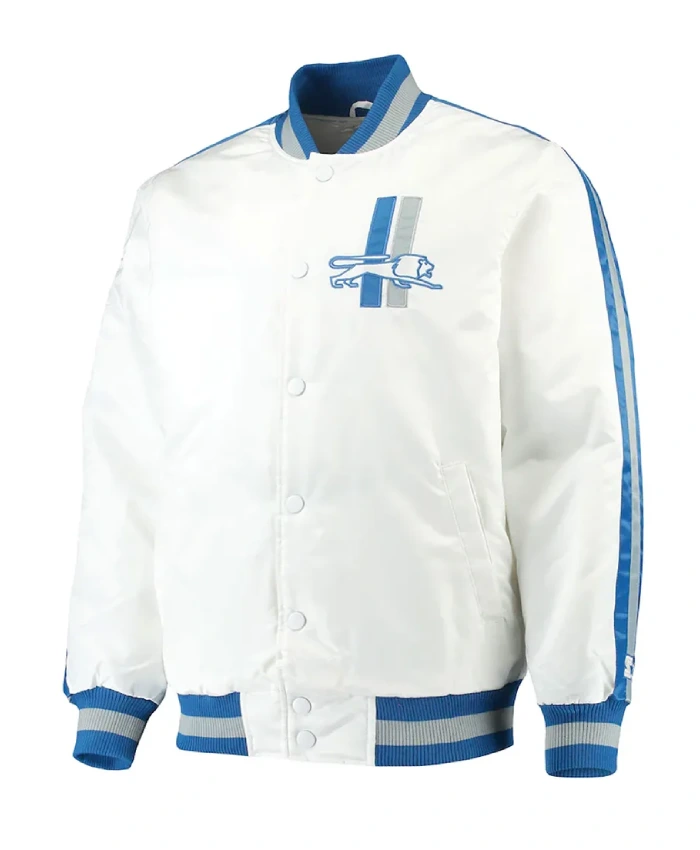 White Detroit Lions Throwback D-Line Satin Jacket