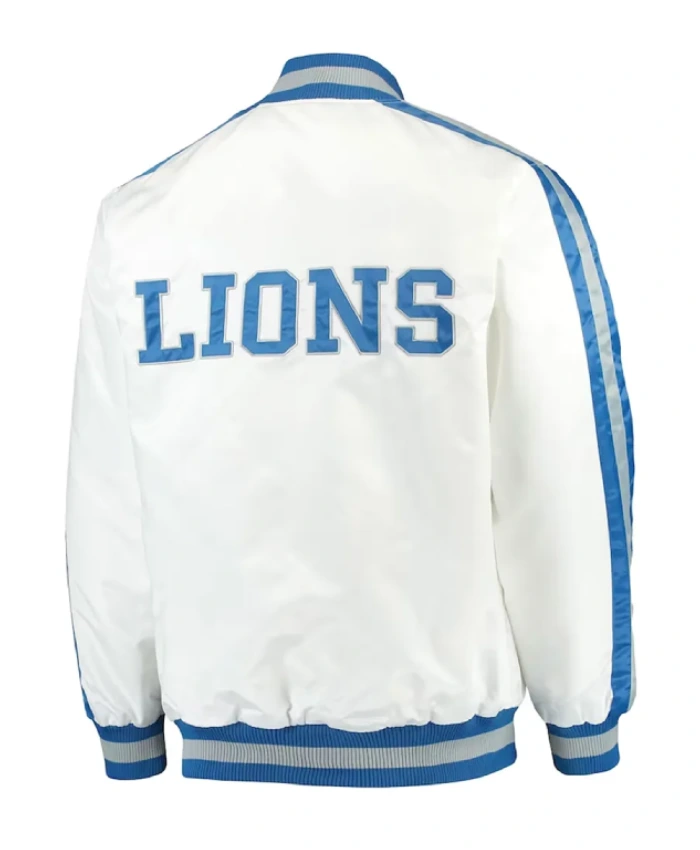 White Detroit Lions Throwback D-Line Satin Jacket - Image 2