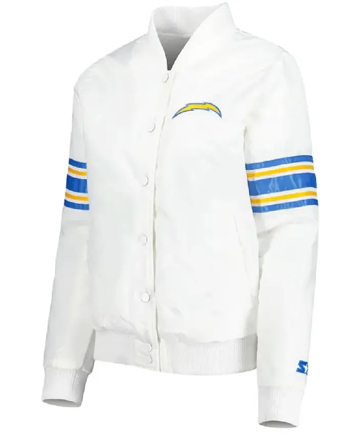 White La Chargers LINE Up Full Snap Satin Jacket