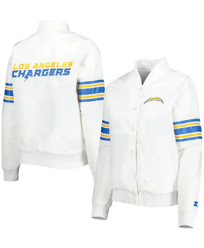 White La Chargers LINE Up Full Snap Satin Jacket - Image 3