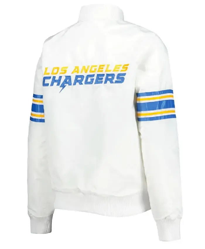 White La Chargers LINE Up Full Snap Satin Jacket - Image 2