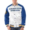 White Royal Golden State Warriors Renegade Varsity Satin Jacket