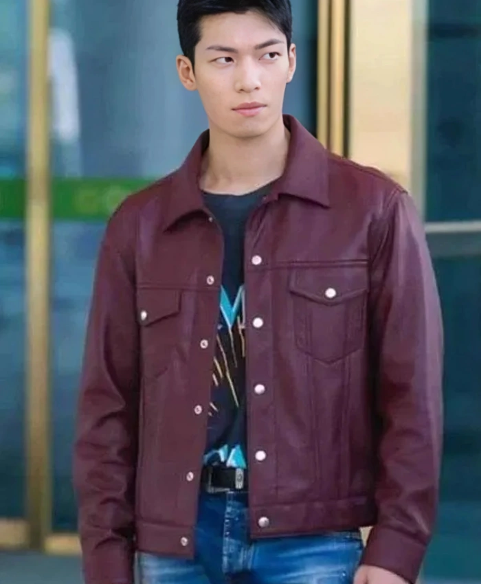 Wi Ha Joon K TV Series Bad And Crazy Maroon Leather Jacket