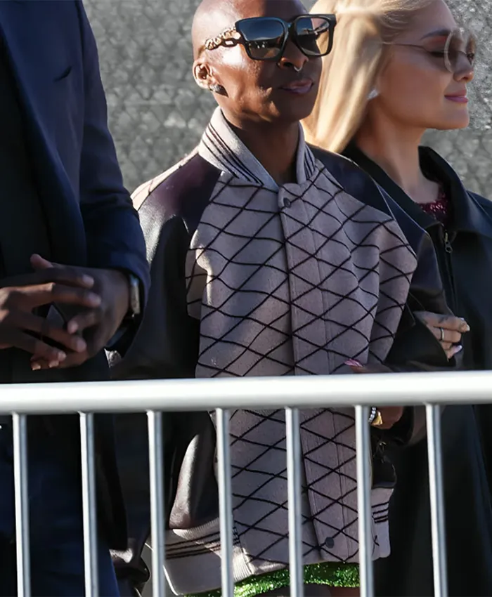 Wicked 2024 Cynthia Erivo Grey And Black Varsity Jacket