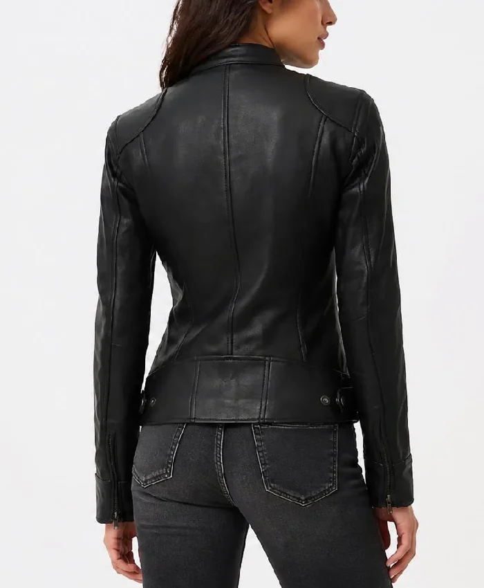 Women Black Lambskin Leather Biker Style Jacket