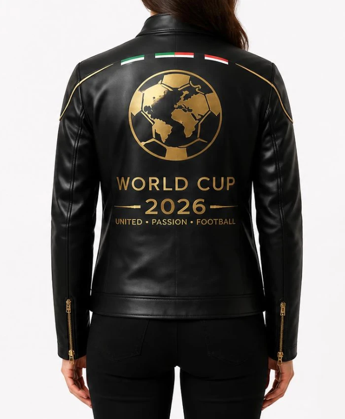 Women FIFA World Cup 2026 Black Leather Jacket