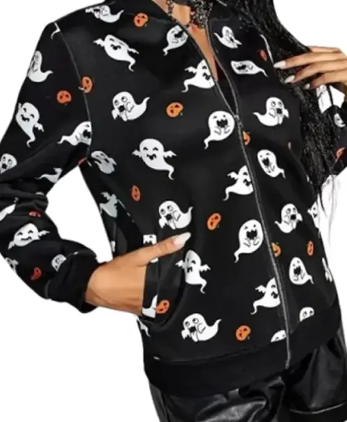 Women's Halloween Ghost Black Bomber Jacket​
