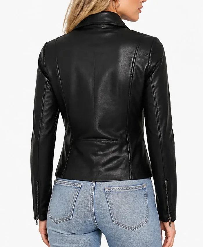 Women Real Leather Black Harrington Jacket