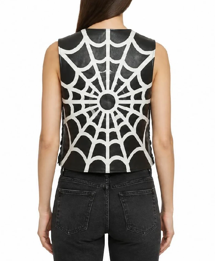Women Supreme x Vanson Spider Web Leather Black Vest