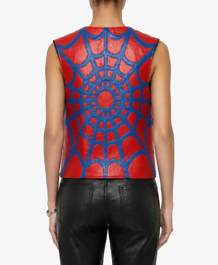Women Supreme x Vanson Spider Web Leather Red Vest