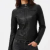 Womens Black Lambskin Leather Biker Style Jacket