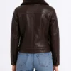 Women's Leather Trucker Black Jacket with Shearling Collar