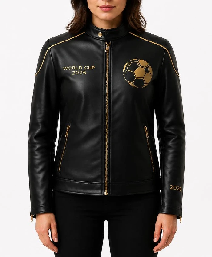 Womens FIFA World Cup 2026 Black Leather Jacket
