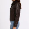 Black Leather Trucker Jacket with Shearling Collar for Women's