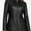 Womens Marsha Black Leather Car Coat
