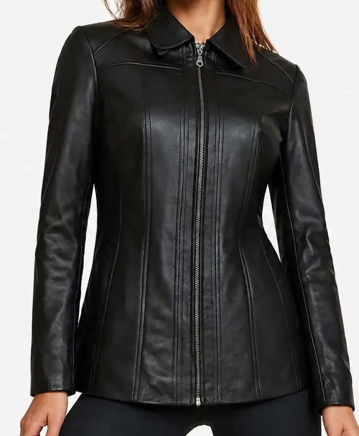 Womens Marsha Black Leather Car Coat