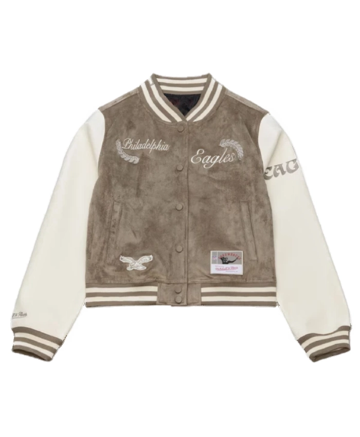 Womens Philadelphia Eagles Tan And Cream Full Snap Varsity Jacket