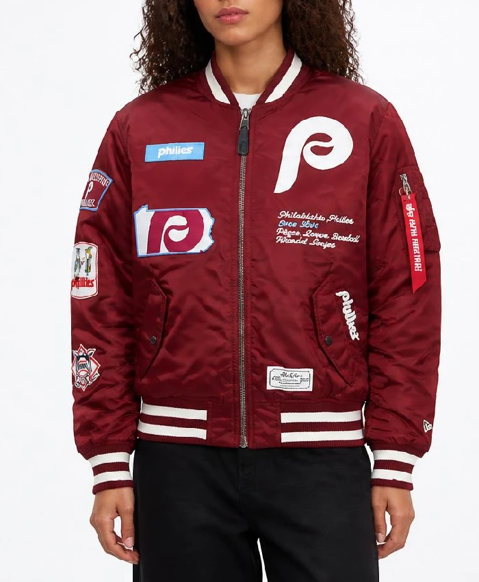 Womens Philadelphia Phillies New Era x Alpha Industries Bomber Jacket
