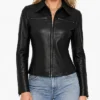 Womens Real Leather Black Harrington Jacket