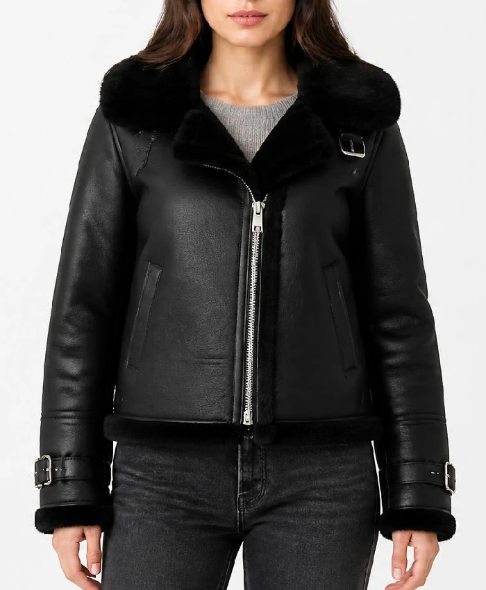 Womens Serinda Swan Reacher S02 Black Leather Jacket