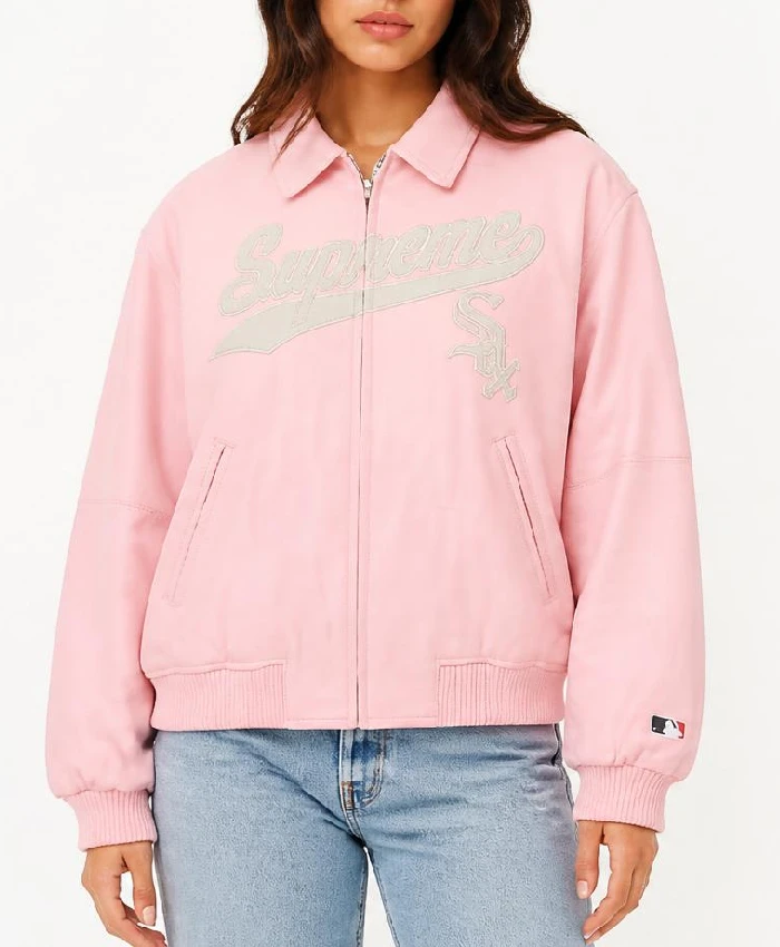 Womens Supreme Chicago White Sox Leather Varsity Jacket