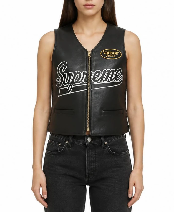 Womens Supreme x Vanson Spider Web Leather Black Vest