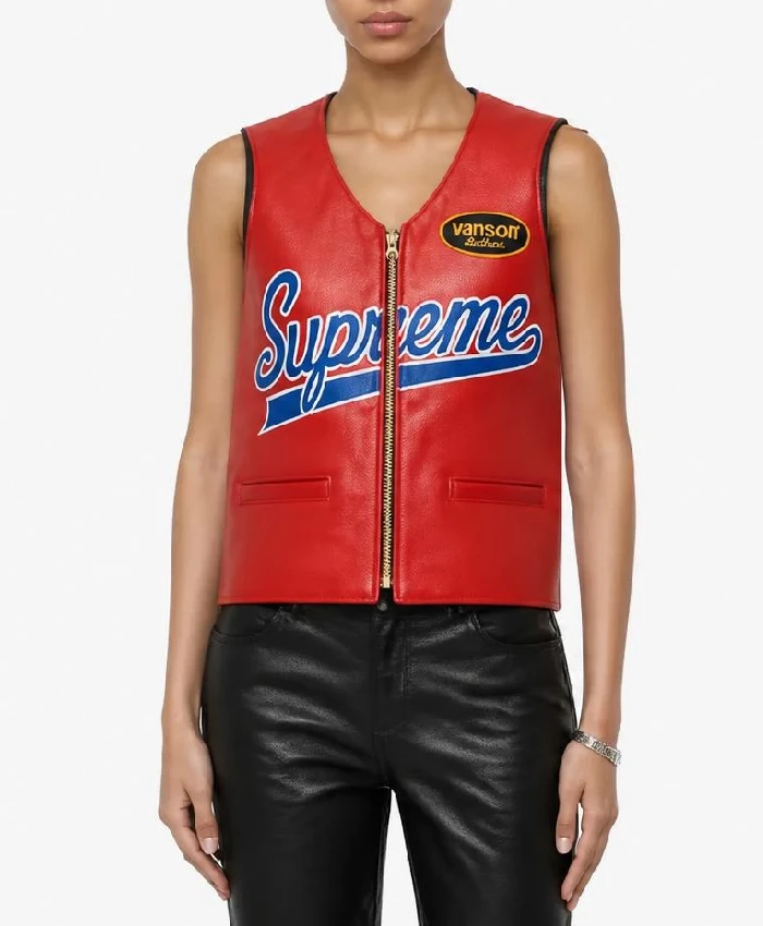 Womens Supreme x Vanson Spider Web Leather Red Vest