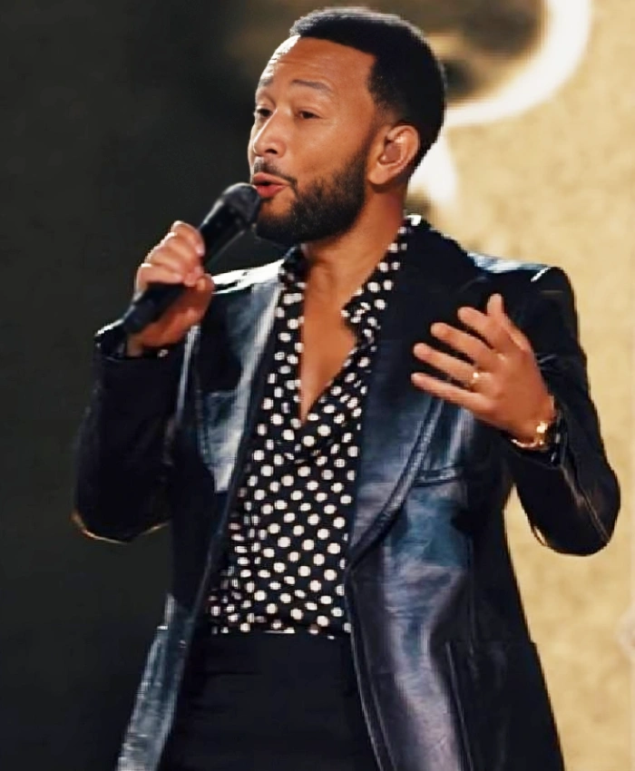 Words Music 2025 John Legend Lapel Collar Black Leather Blazer