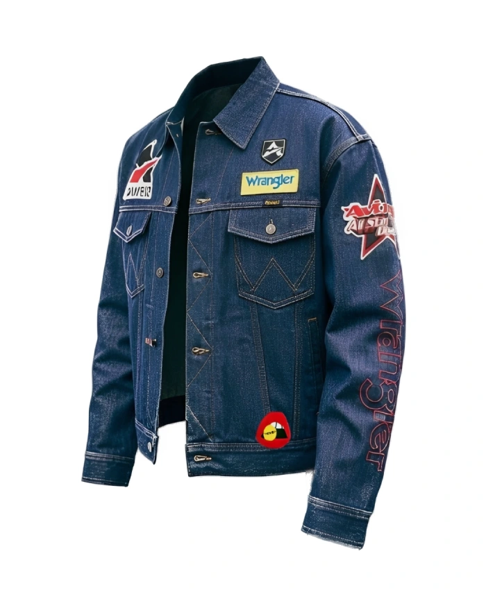 Wrangler X AVIREX AOP Patch Blue Denim Jacket For Unisex