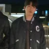 XO Kitty Dae Heon Kim Black Satin Bomber Jacket