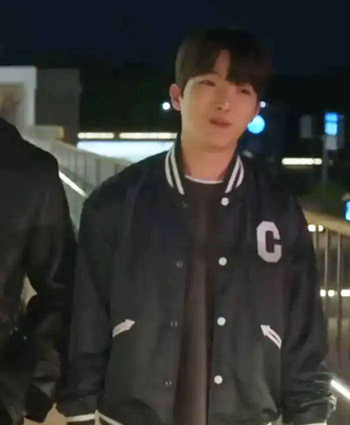 XO Kitty Dae Heon Kim Black Satin Bomber Jacket