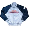 Youth NY Islanders Navy And Gray Satin Varsity Jacket