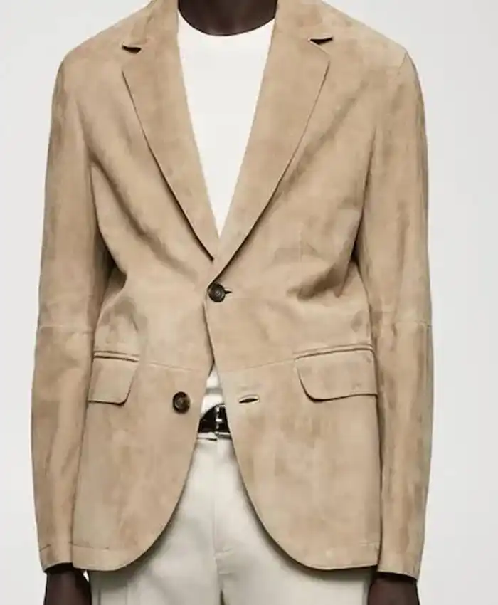Zachary C Mango 100 Suede Leather Notch Lapel Beige Blazer Jacket