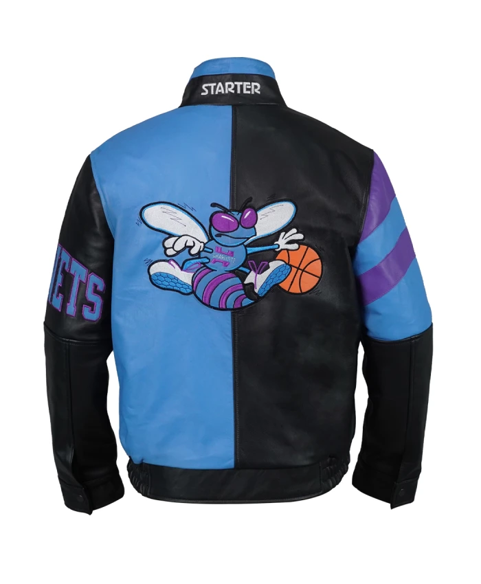 Back Image Of Charlotte Hornets Vintage Leather Zipper Jacket