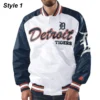 Detroit Tigers Blue And White Satin Jacket 1