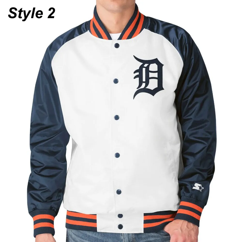 Detroit Tigers White And Blue Bomber Jacket