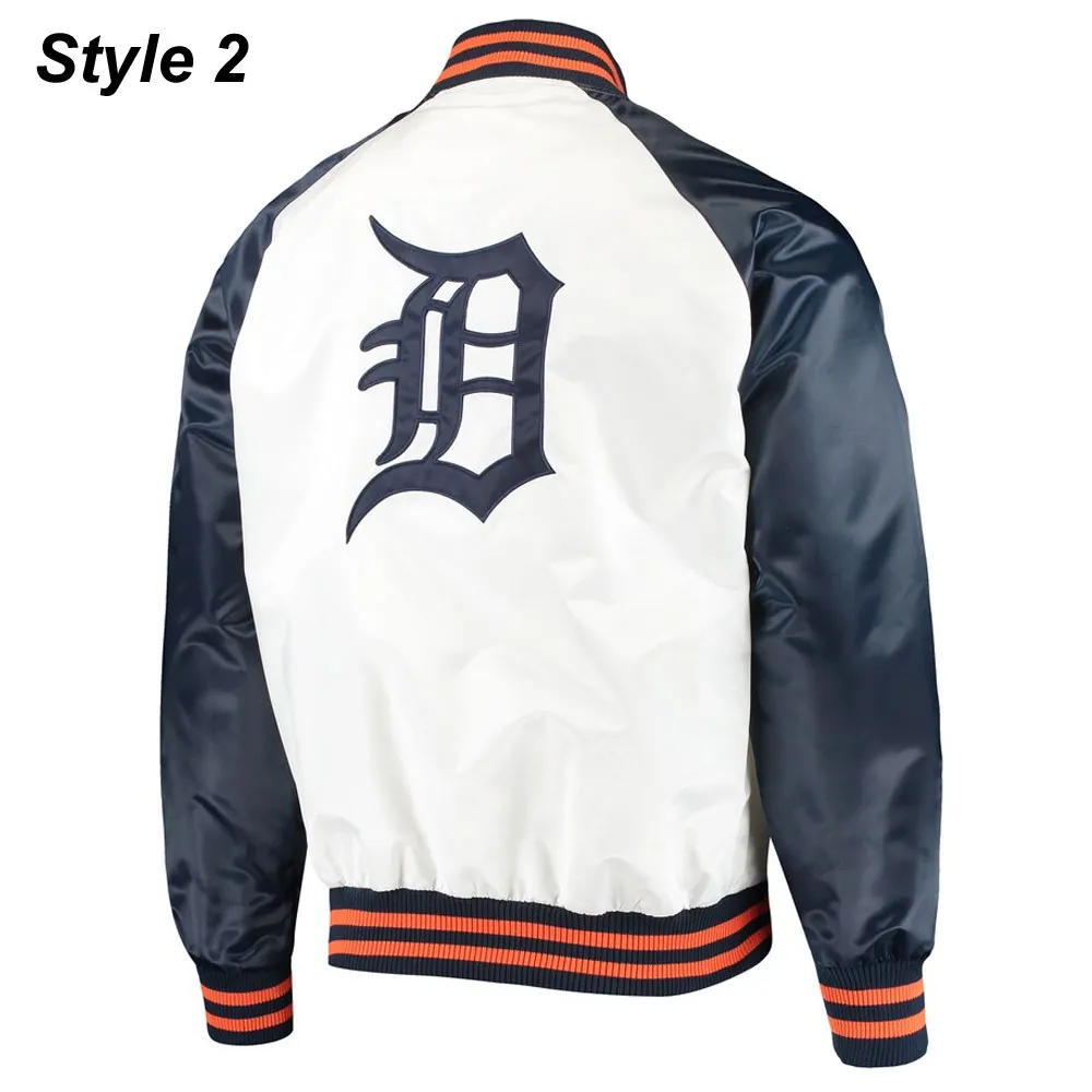 Detroit Tigers White And Blue Bomber Satin Jacket