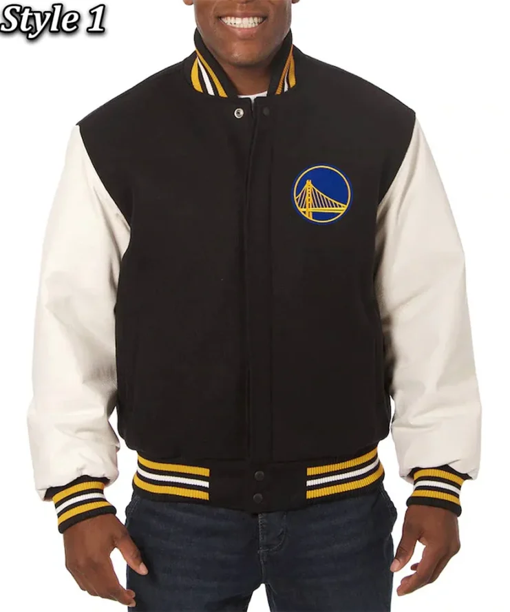 Domestic Golden State Warriors Black And White Varsity Jacket