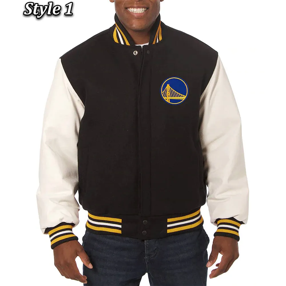 Domestic Golden State Warriors Black And White Varsity Jacket