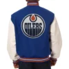 Edmonton Oilers Royal Blue And White Two Tone Varsity Jacket
