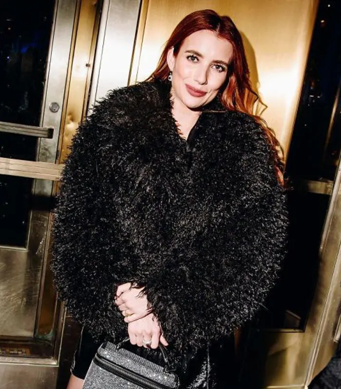 Emma Roberts Black Fur Coat