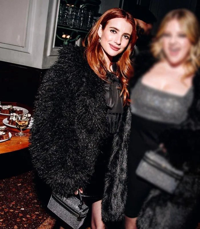 Emma Roberts Extremely Black Fur Coat
