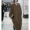 Lily Collins Oversized Austerlitz Train Station Brown Cotton Coat