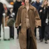 Lily Collins Oversized Train Station Brown Cotton Coat