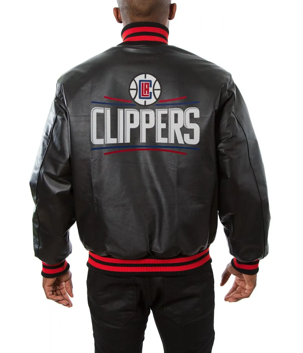 Los Angeles Clippers Varsity Black Leather Jacket Scaled 1